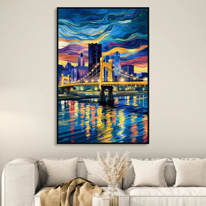Pittsburgh Architectural Charm Living Room - Black Canvas Wall Art