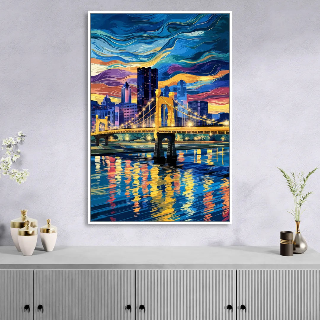 Pittsburgh Architectural Charm Living Room - White Canvas Wall Art