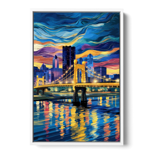 Pittsburgh Architectural Charm - White Framed Canvas Wall Art - Front