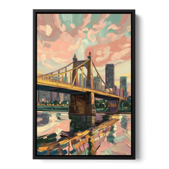 Pittsburgh Bridges and Rivers - Black Framed Canvas Wall Art - Front