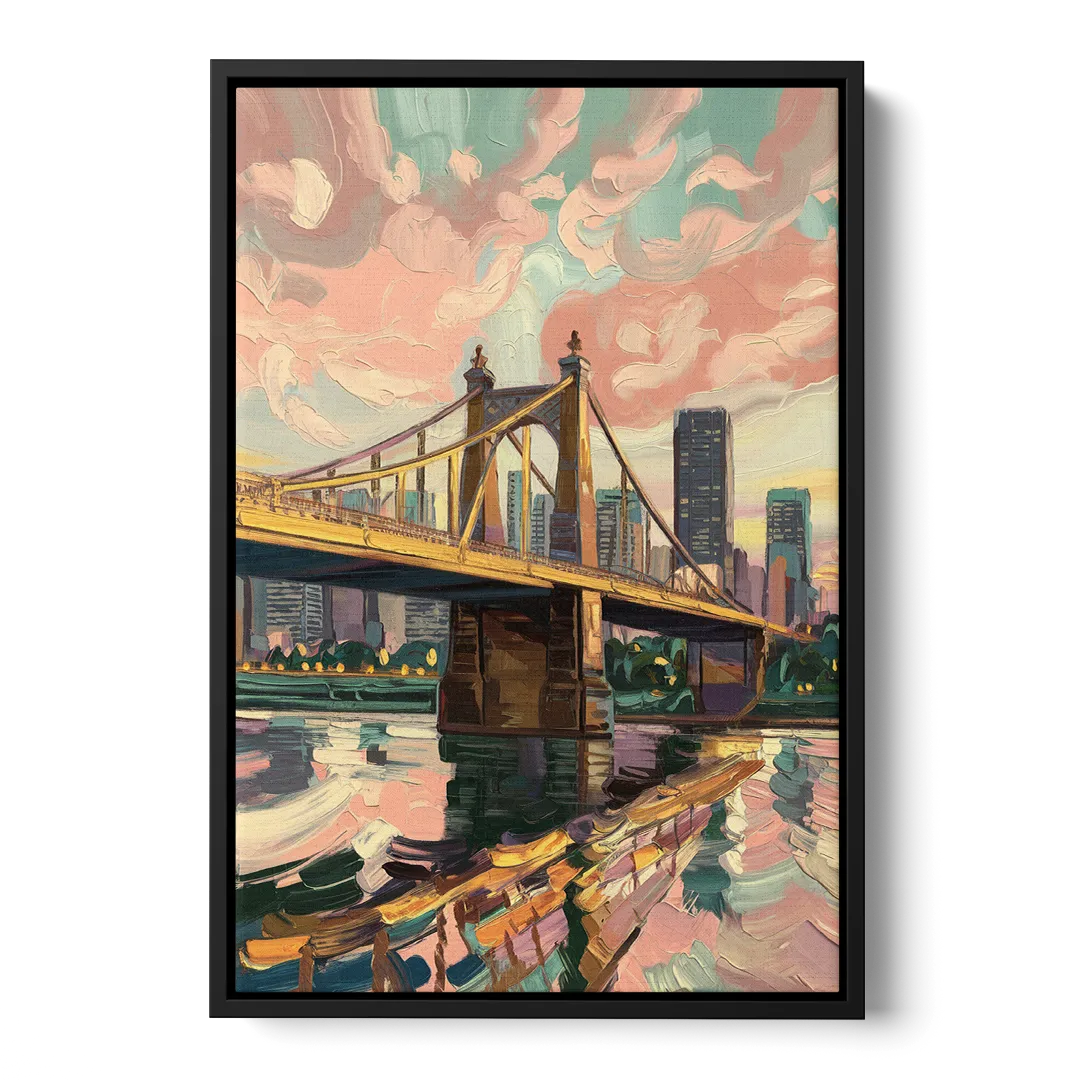 Pittsburgh Bridges and Rivers Front - Black Canvas Wall Art