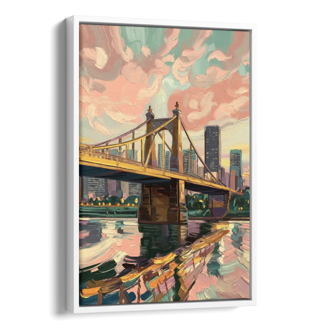 Pittsburgh Bridges and Rivers Side - White Canvas Wall Art