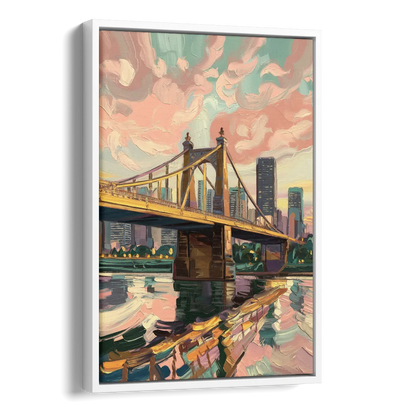Pittsburgh Bridges and Rivers Side - White Canvas Wall Art