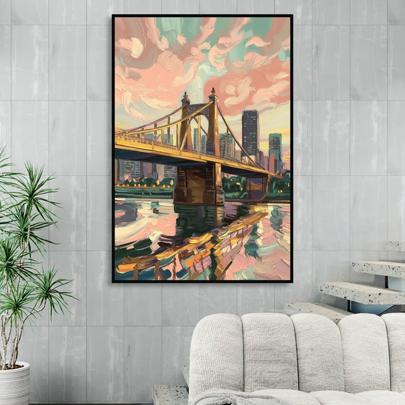 Pittsburgh Bridges and Rivers Sitting Room - Black Canvas Wall Art