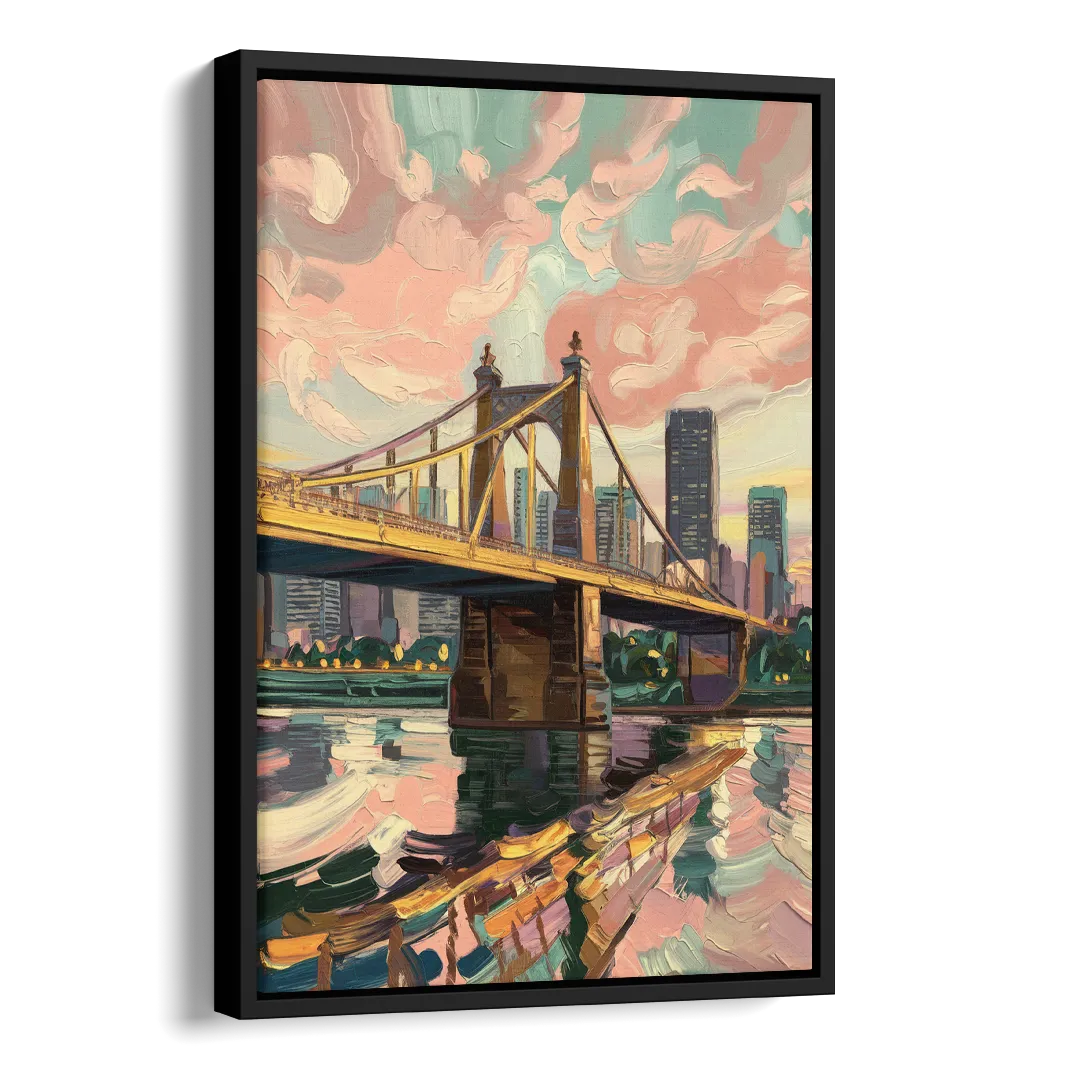 Pittsburgh Bridges and Rivers Side - Black Canvas Wall Art