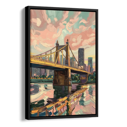 Pittsburgh Bridges and Rivers Side - Black Canvas Wall Art