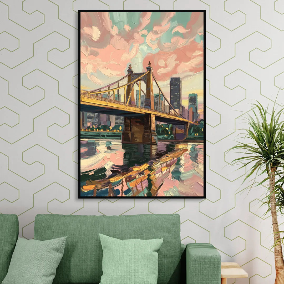 Pittsburgh Bridges and Rivers Living Room - Black Canvas Wall Art