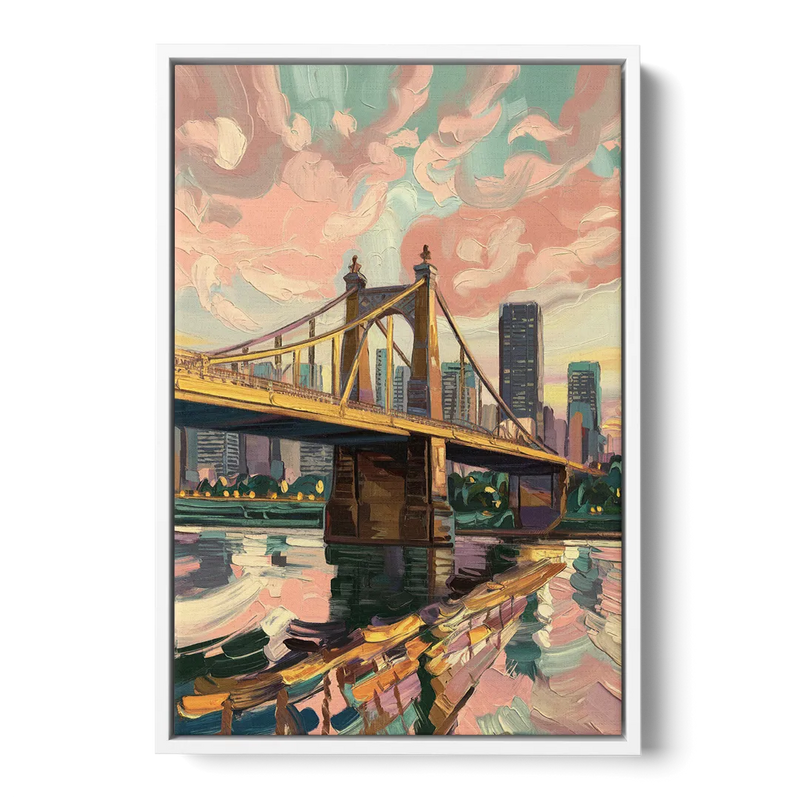Pittsburgh Bridges and Rivers Front - White Canvas Wall Art