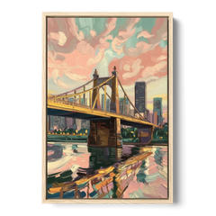 Pittsburgh Bridges and Rivers - Oak Framed Canvas Wall Art - Front