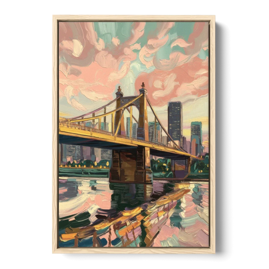 Pittsburgh Bridges and Rivers - Oak Framed Canvas Wall Art - Front