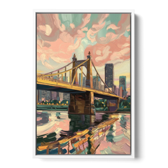 Pittsburgh Bridges and Rivers - White Framed Canvas Wall Art - Front