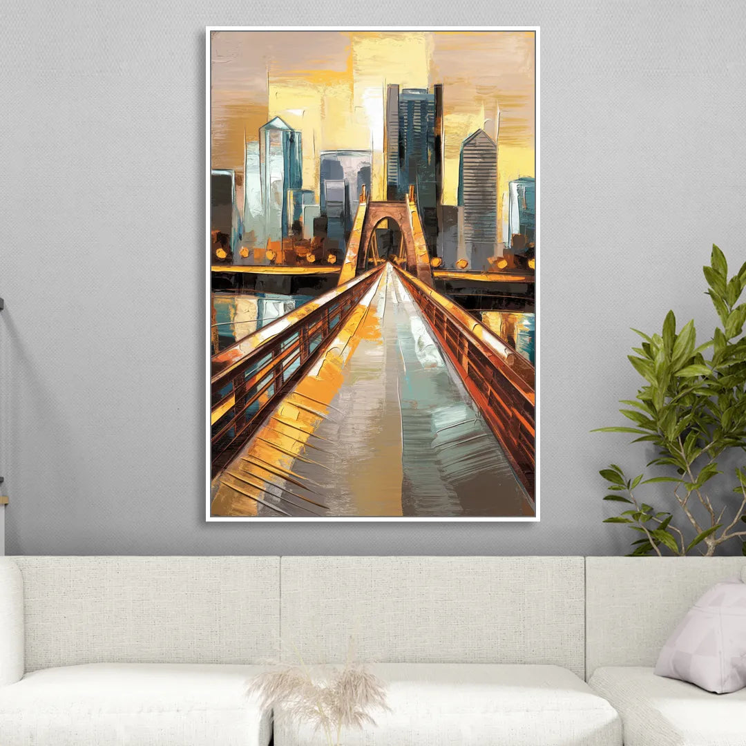 Pittsburgh City of Bridges Living Room - White Canvas Wall Art