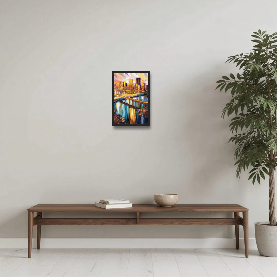Pittsburgh Downtown Cityscape - Black Framed Canvas Wall Art - Coffee Table - 12x18