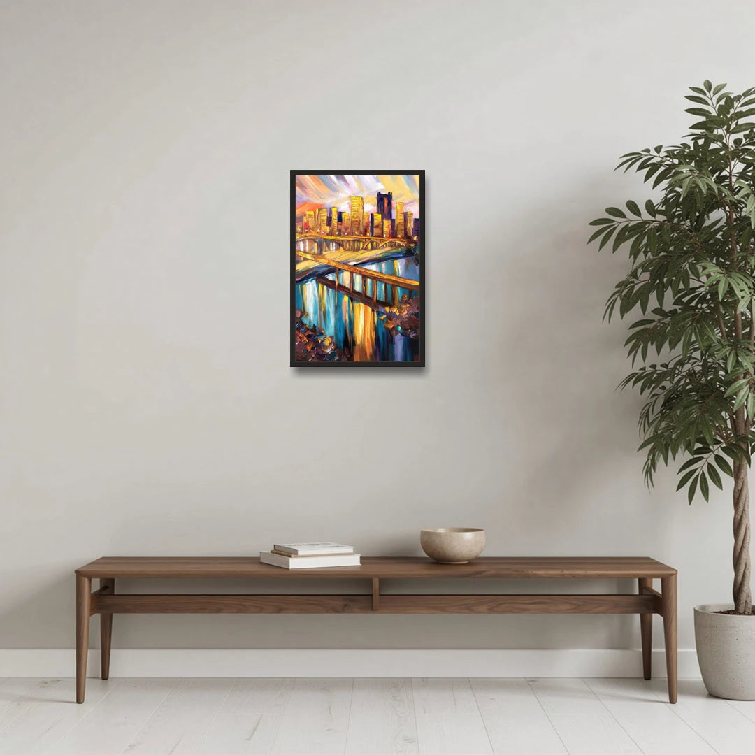 Pittsburgh Downtown Cityscape - Black Framed Canvas Wall Art - Coffee Table - 16x24