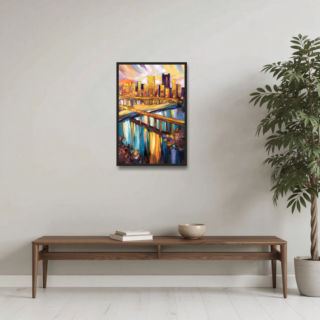 Pittsburgh Downtown Cityscape - Black Framed Canvas Wall Art - Coffee Table - 20x30