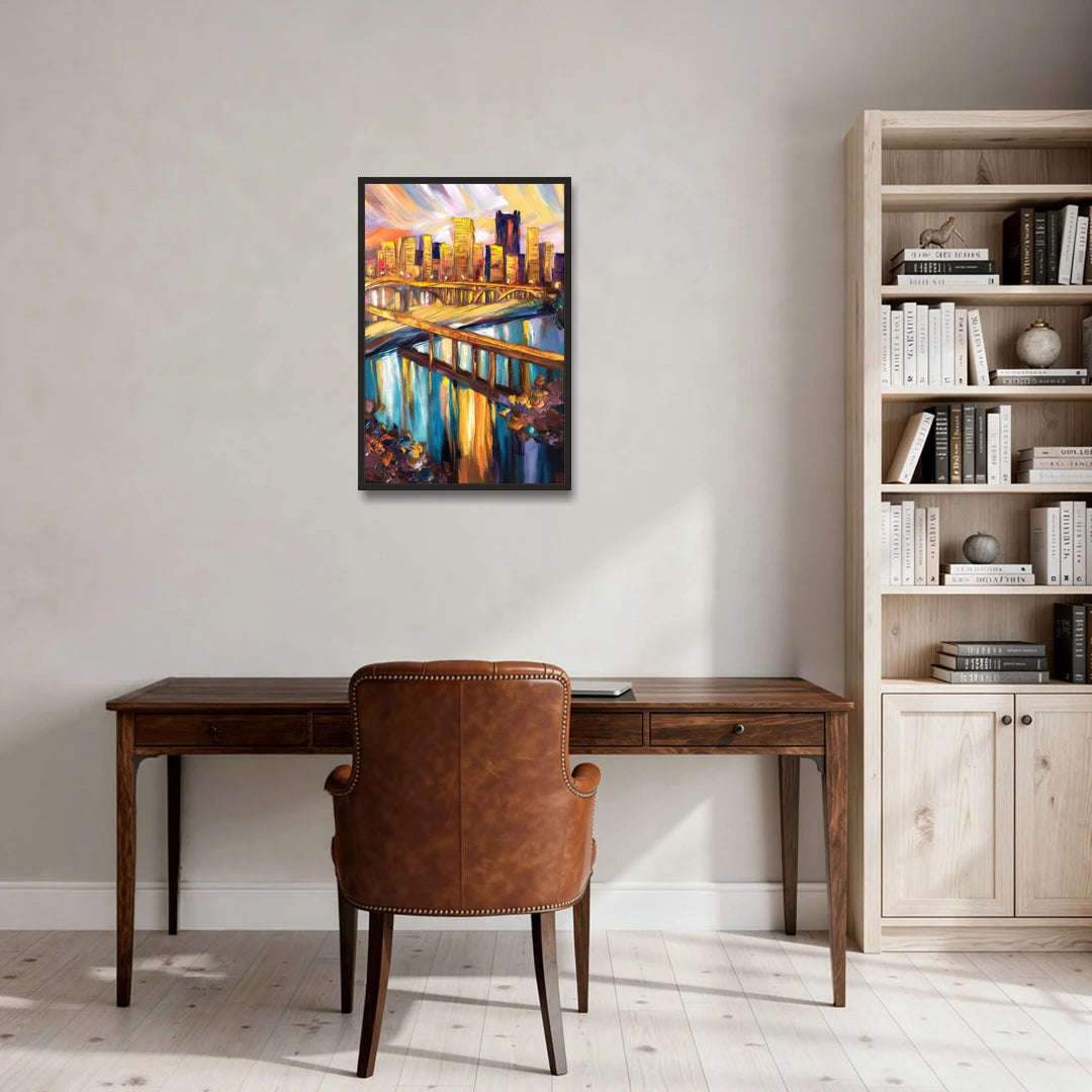 Pittsburgh Downtown Cityscape - Black Framed Canvas Wall Art - Office - 20x30