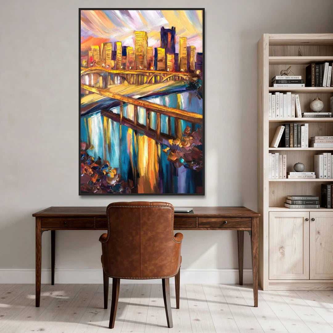 Pittsburgh Downtown Cityscape - Black Framed Canvas Wall Art - Office - 40x60