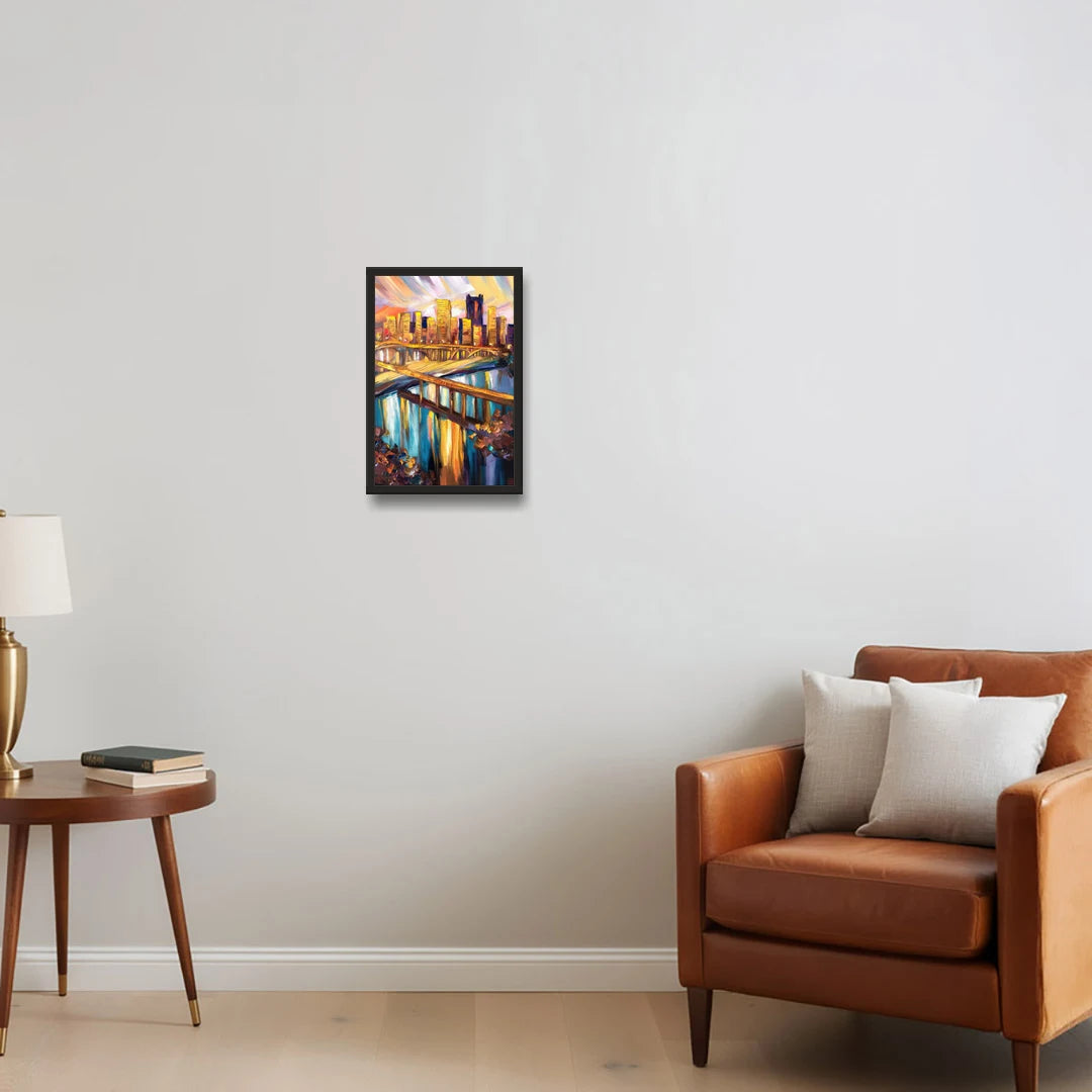 Pittsburgh Downtown Cityscape - Black Framed Canvas Wall Art - Sofa - 12x18