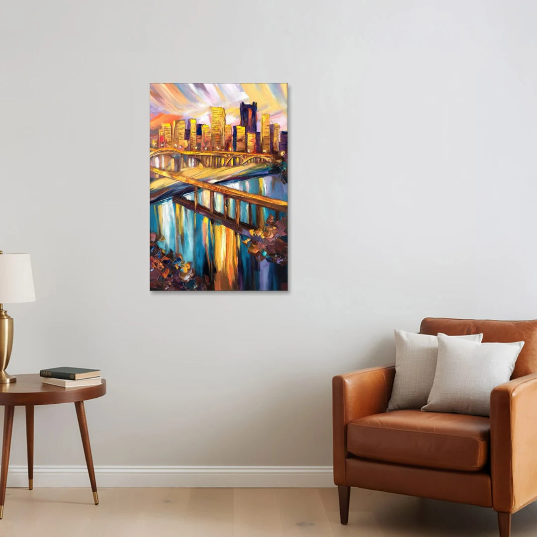 Pittsburgh Downtown Cityscape - Canvas Wall Art - Sofa - 24x36