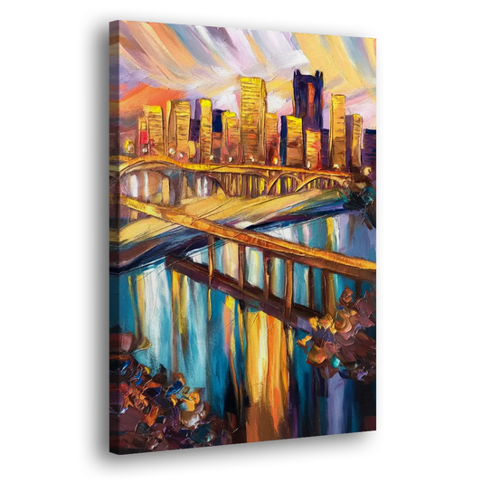 Pittsburgh Downtown Cityscape Side - Canvas Wall Art