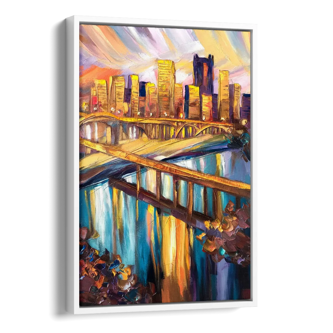 Pittsburgh Downtown Cityscape Side - White Canvas Wall Art