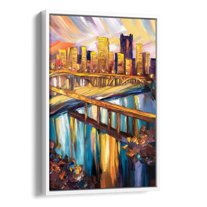 Pittsburgh Downtown Cityscape Side - White Canvas Wall Art