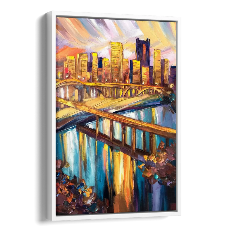 Pittsburgh Downtown Cityscape Side - White Canvas Wall Art