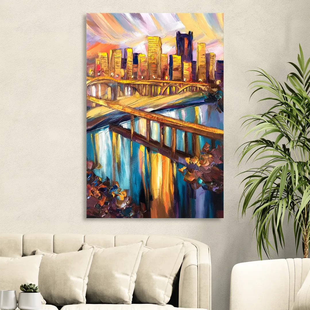 Pittsburgh Downtown Cityscape Sitting Room - Canvas Wall Art
