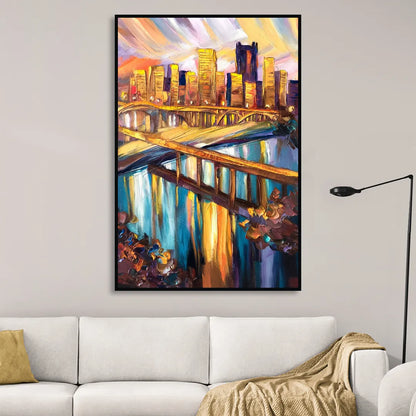 Pittsburgh Downtown Cityscape Living Room - Black Canvas Wall Art