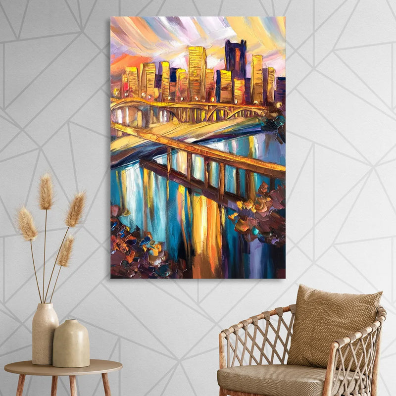 Pittsburgh Downtown Cityscape Living Room - Canvas Wall Art