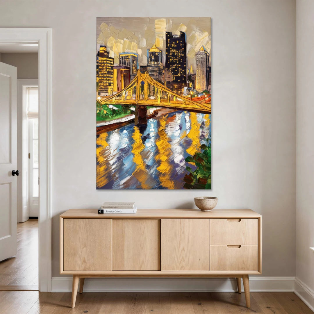 Pittsburgh Downtown Lights - Canvas Wall Art - Coffee Table - 40x60