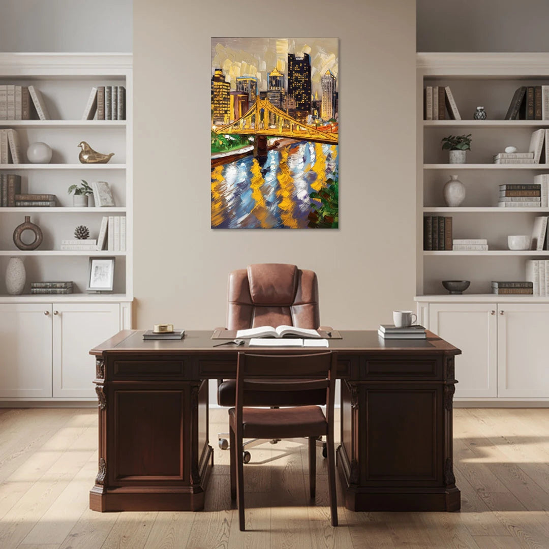 Pittsburgh Downtown Lights - Canvas Wall Art - Office - 32x48