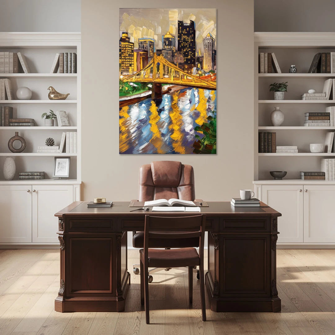 Pittsburgh Downtown Lights - Canvas Wall Art - Office - 40x60