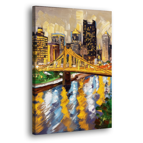 Pittsburgh Downtown Lights - Canvas Wall Art - Side