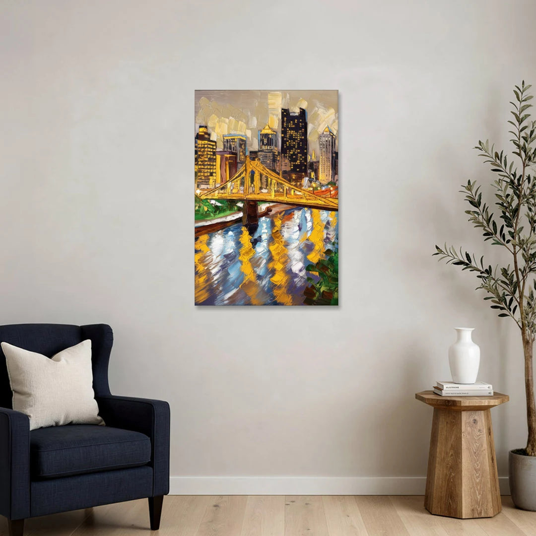 Pittsburgh Downtown Lights - Canvas Wall Art - Sofa - 24x36