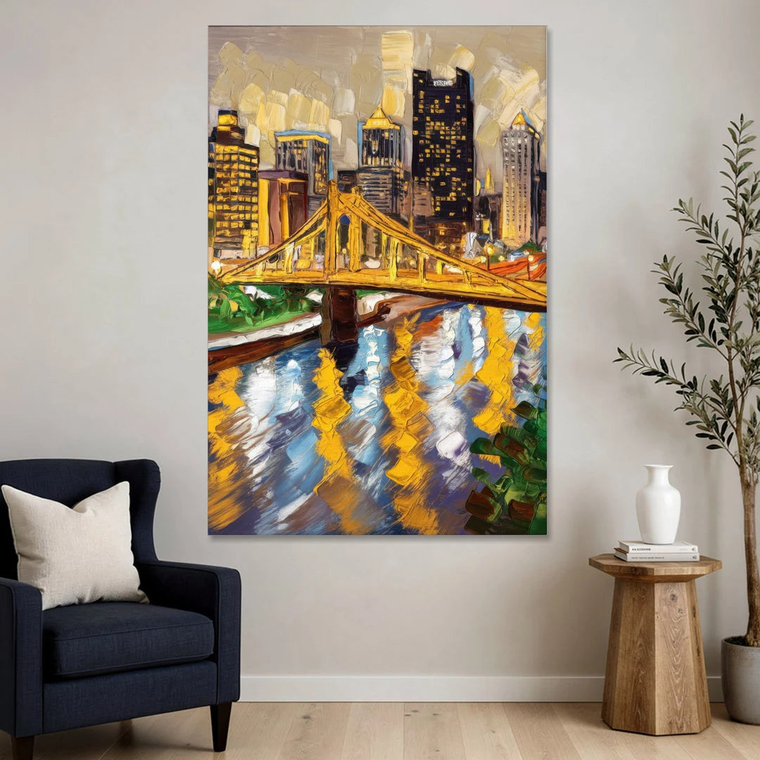 Pittsburgh Downtown Lights - Canvas Wall Art - Sofa - 40x60