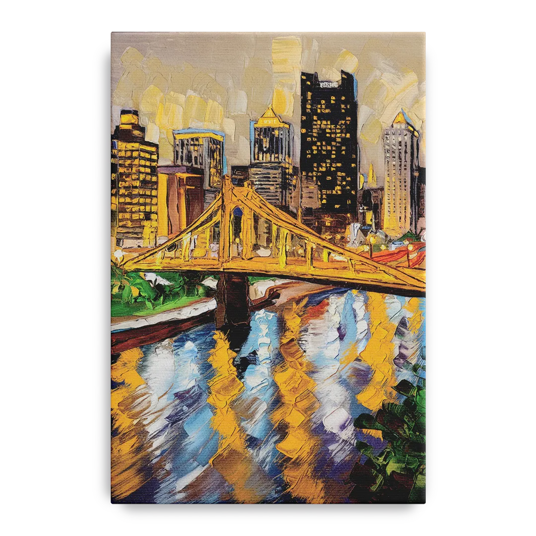 Pittsburgh Downtown Lights Front - Canvas Wall Art