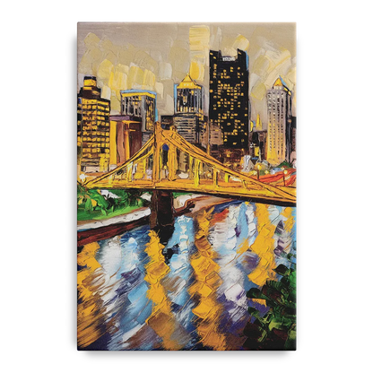 Pittsburgh Downtown Lights Front - Canvas Wall Art