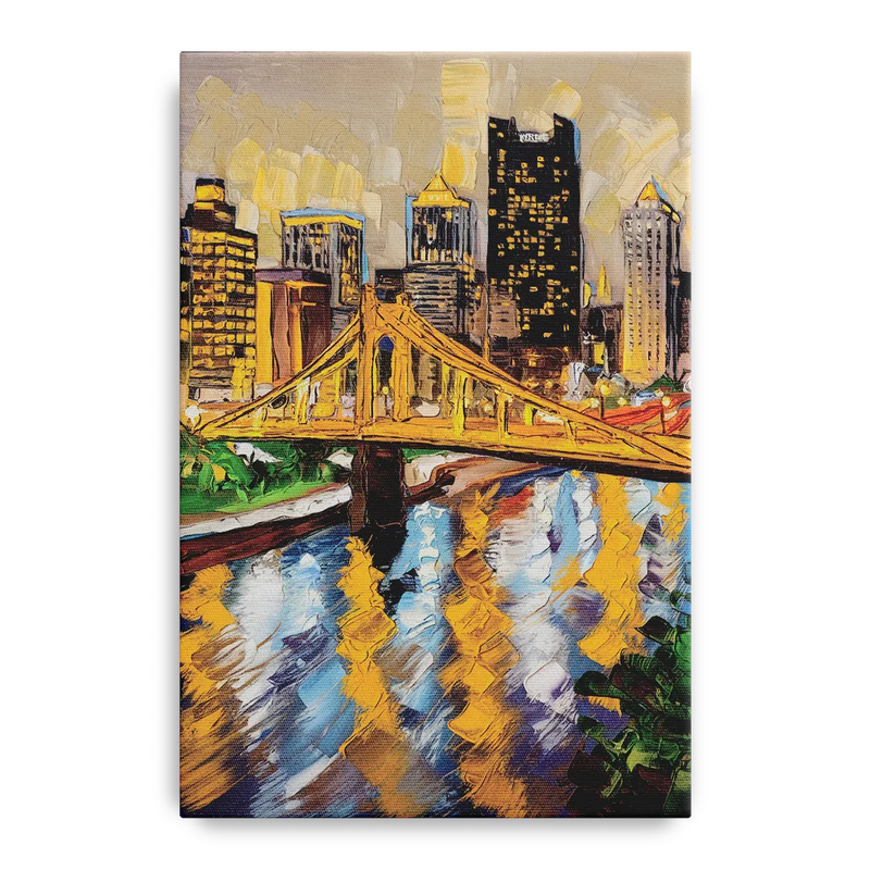 Pittsburgh Downtown Lights Front - Canvas Wall Art