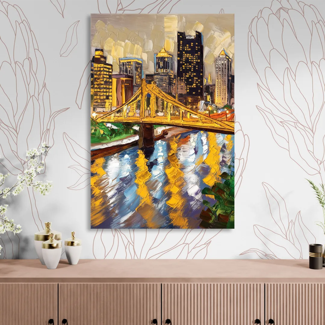Pittsburgh Downtown Lights Sitting Room - Canvas Wall Art