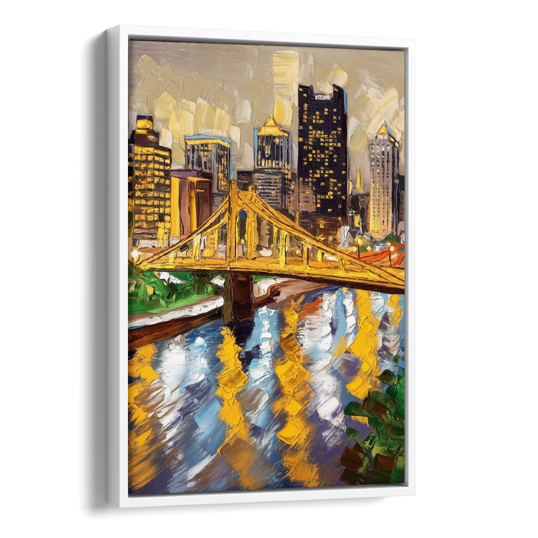 Pittsburgh Downtown Lights Side - White Canvas Wall Art