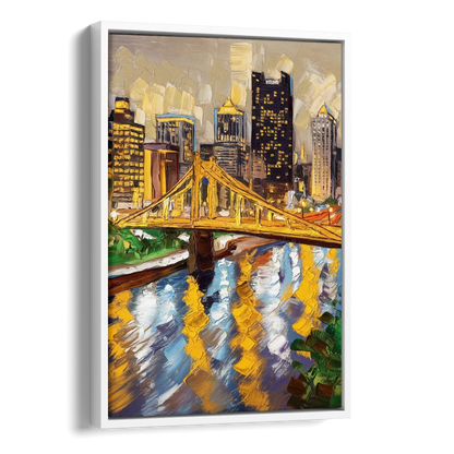 Pittsburgh Downtown Lights Side - White Canvas Wall Art