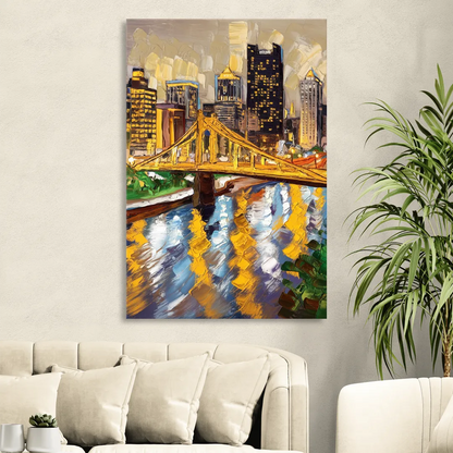 Pittsburgh Downtown Lights Living Room - Canvas Wall Art
