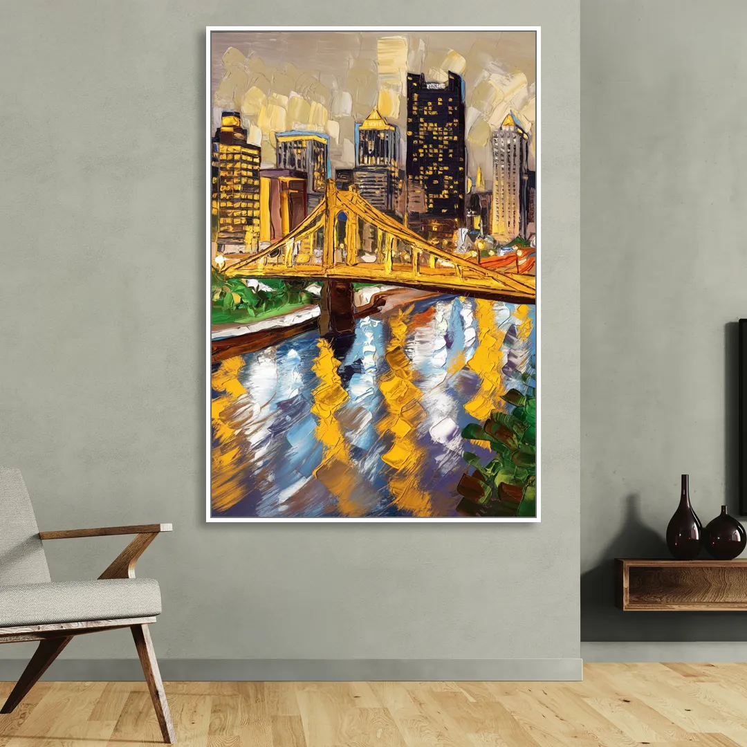 Pittsburgh Downtown Lights Sitting Room - White Canvas Wall Art