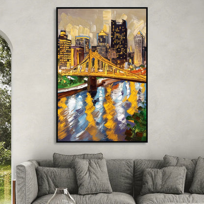 Pittsburgh Downtown Lights Living Room - Black Canvas Wall Art
