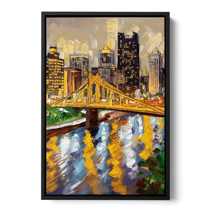 Pittsburgh Downtown Lights Front - Black Canvas Wall Art