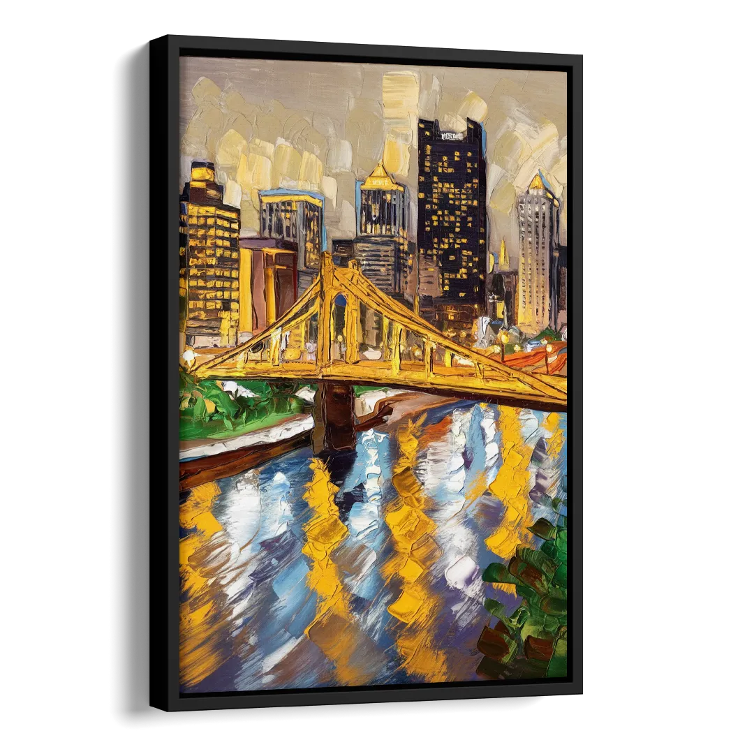 Pittsburgh Downtown Lights Side - Black Canvas Wall Art
