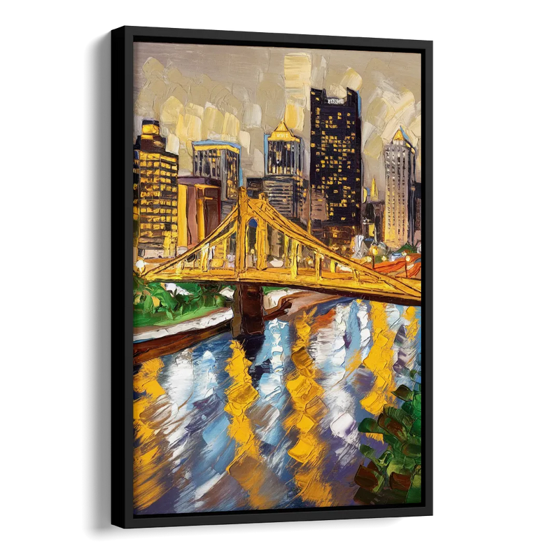 Pittsburgh Downtown Lights Side - Black Canvas Wall Art