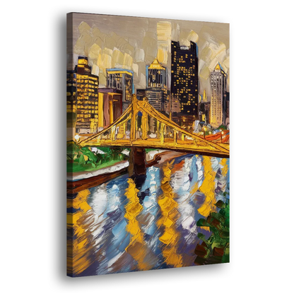 Pittsburgh Downtown Lights Side - Canvas Wall Art