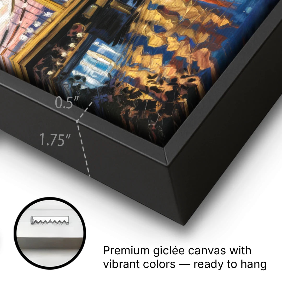 Pittsburgh Downtown Lights at Night - Black Framed Canvas Wall Art - Gallery Wrap Corner